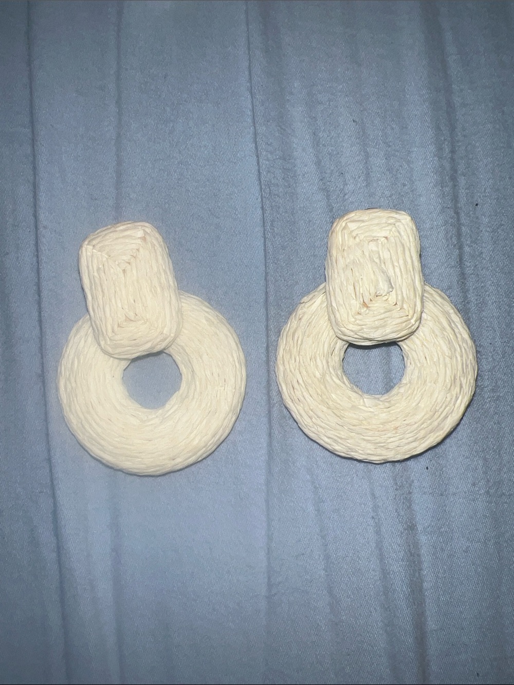 Anthropologie Cream Woven Hoop Drop Earrings
